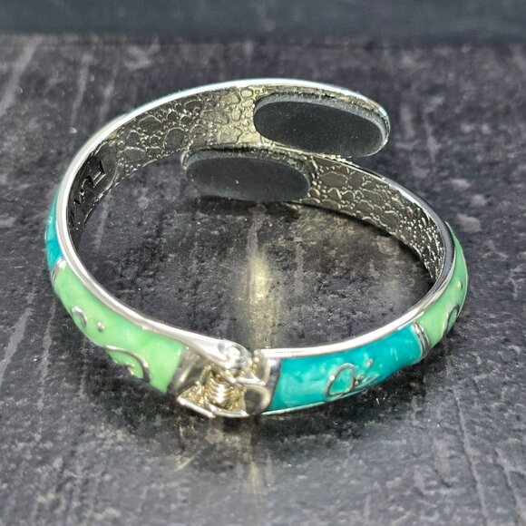 Adjustable FUMI Metal & Enamel Green Teal Cuff Bracelet Purse Hook HS215 - Picture 4 of 6